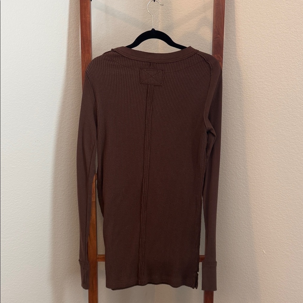 🤎 Free People We the Free Brown Ribbed Knit Cotton Layering Top NWT Size Large 🤎 - Picture 3 of 5
